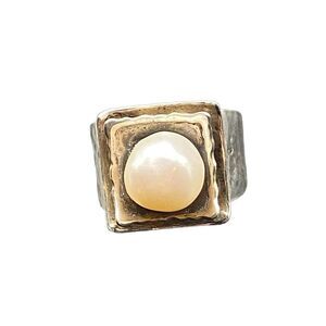 Silpada Hammered 925 Sterling Silver Square Freshwater Pearl Ring Size 5.5